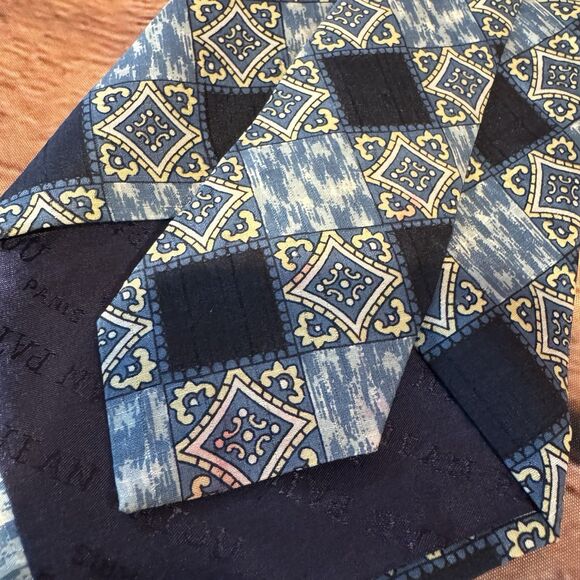 Jean Patou Paris Necktie Men’s Blue Silk Geometric Checked Wide 50” Regency - Picture 5 of 6